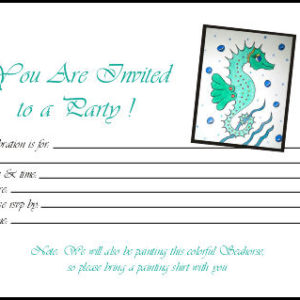 Additional 4-pak of Seahorse Outlines on Water Color Paper + 4 Brushes + 4 Invitations - Image 2